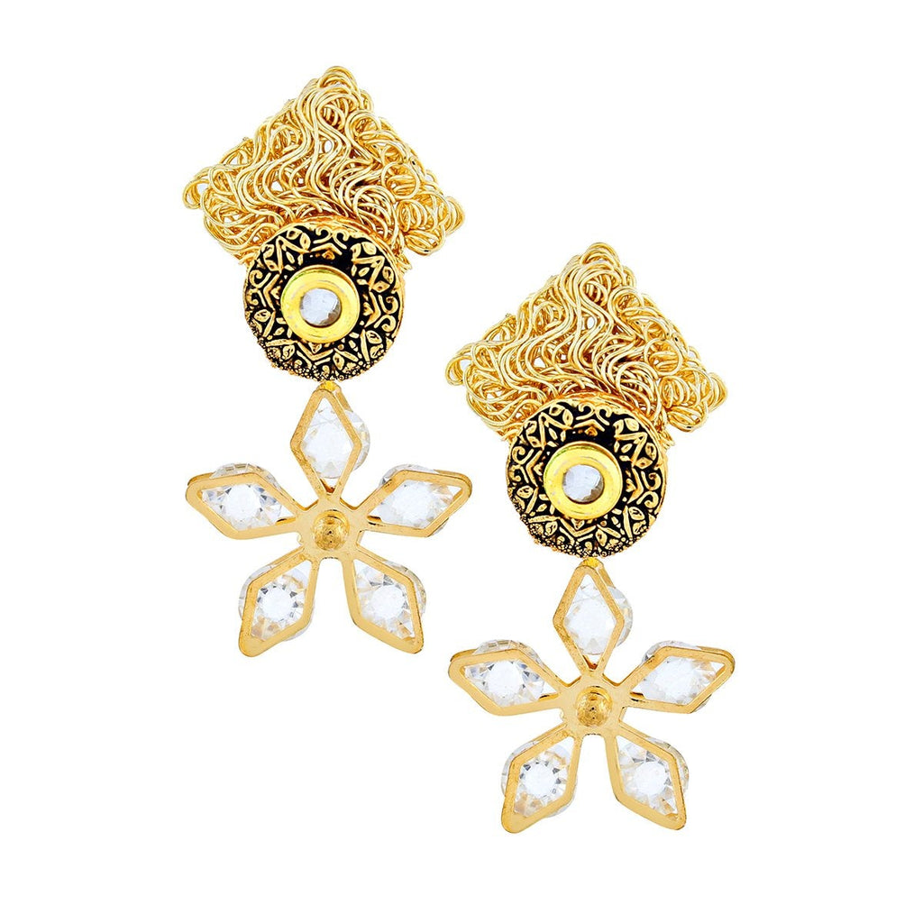 Floral CZ Antique 22K Gold Kundan Dangling Earring Bulk