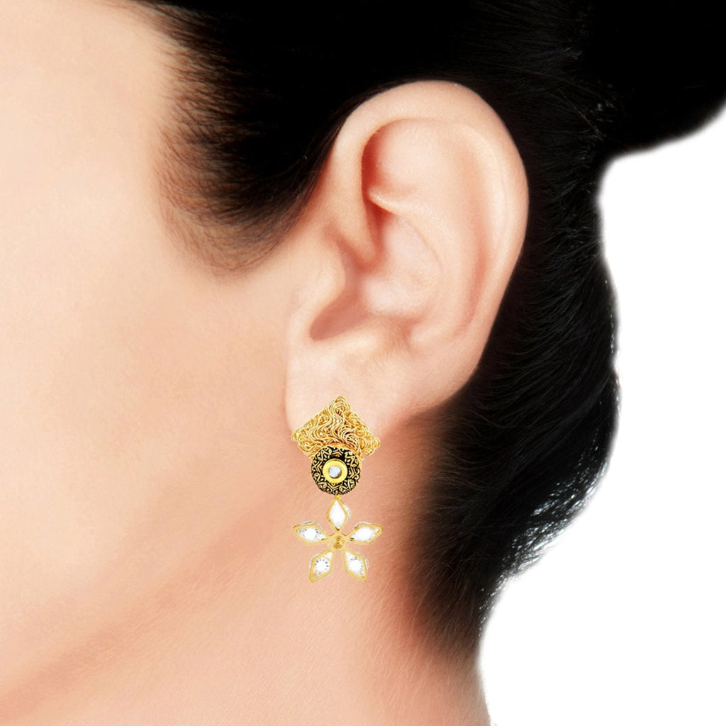 Floral CZ Antique 22K Gold Kundan Dangling Earring Bulk