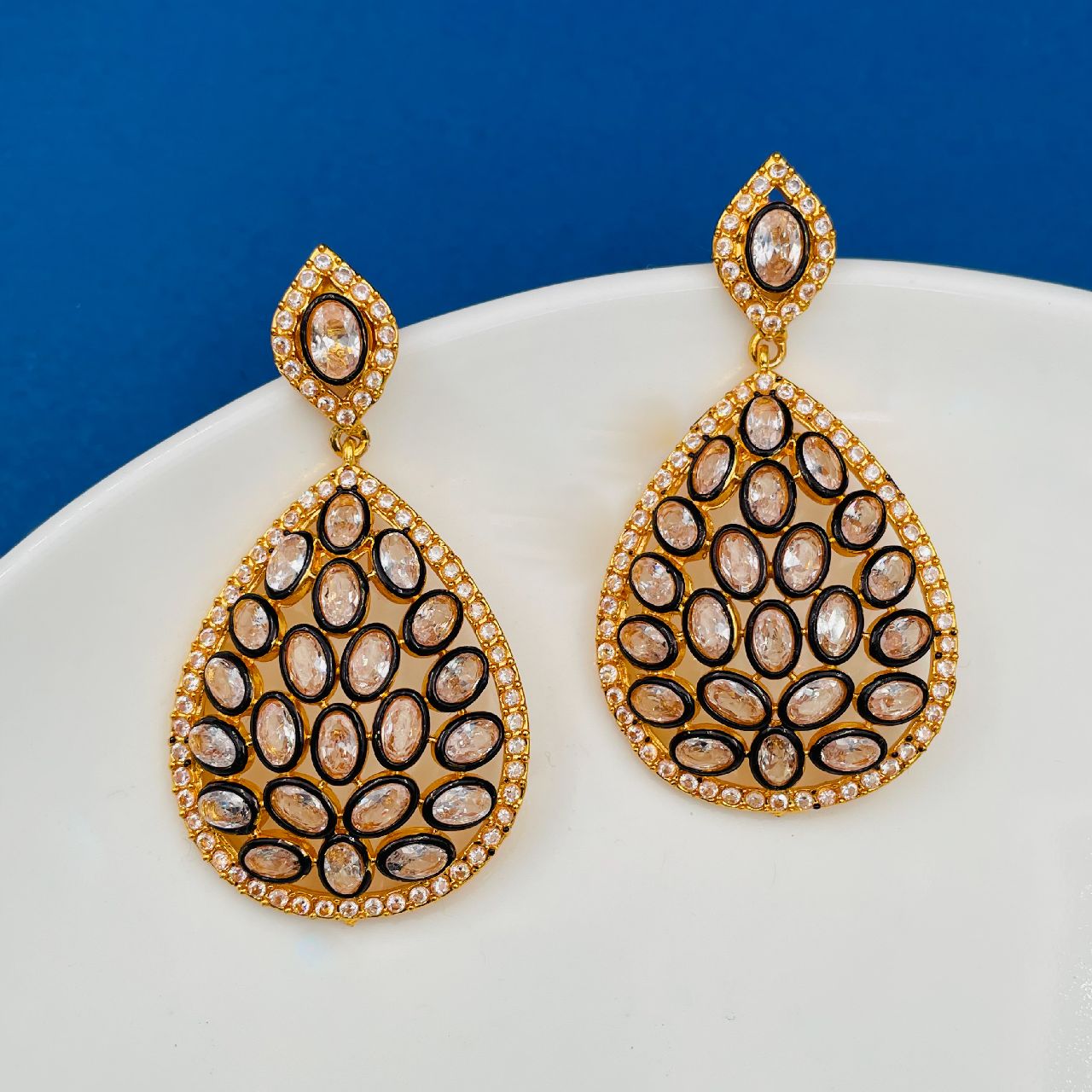 Filigree 18K Gold Filigree Crystal CZ Dangle Drop Earring Bulk