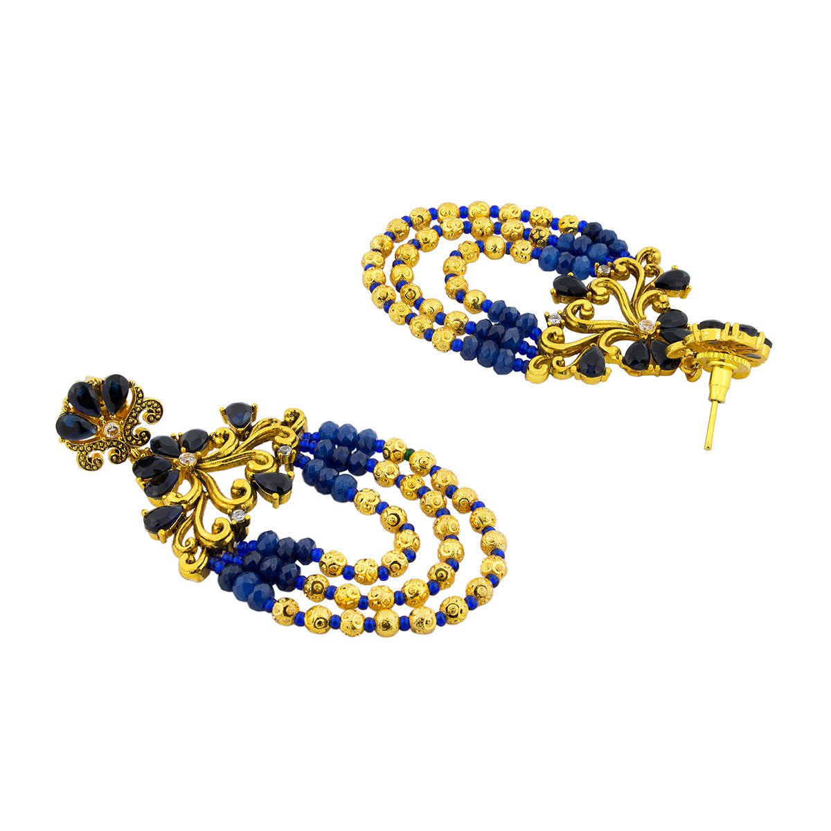Design 18K Gold Blue Crystal CZ Beads Chandelier Earring Bulk