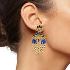 Design 18K Gold Blue Crystal CZ Beads Chandelier Earring Bulk