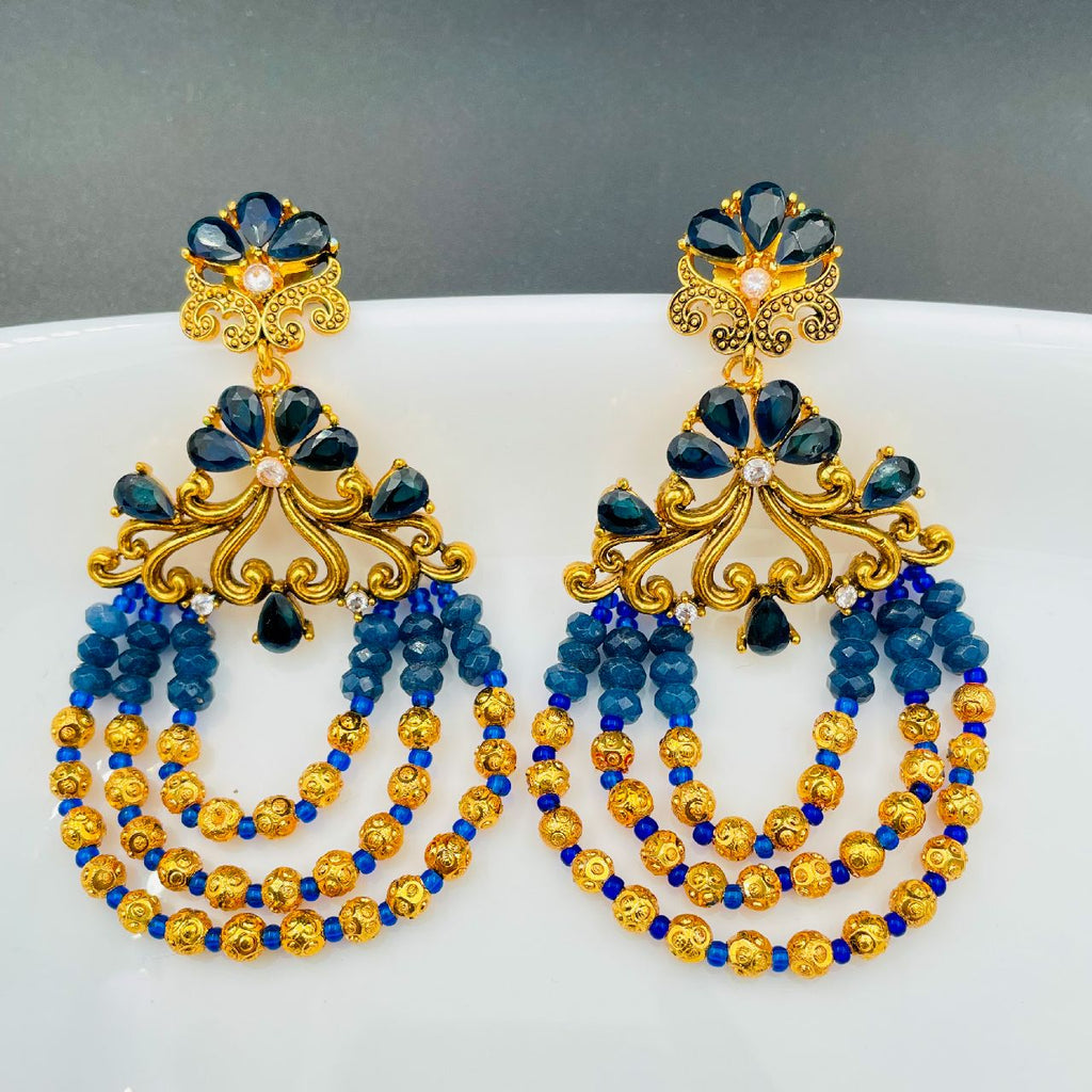 Design 18K Gold Blue Crystal CZ Beads Chandelier Earring Bulk