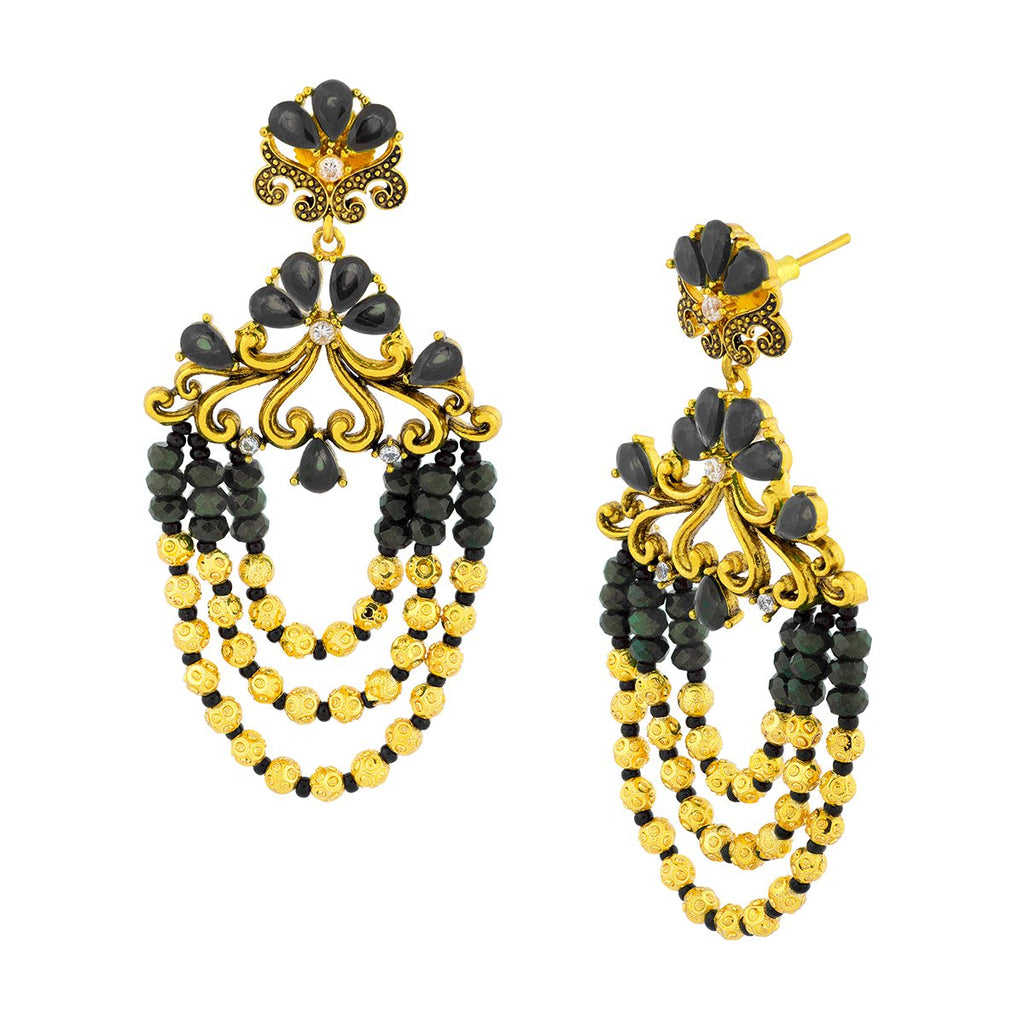 Design 18K Gold Black Crystal CZ Beads Chandelier Earring Bulk