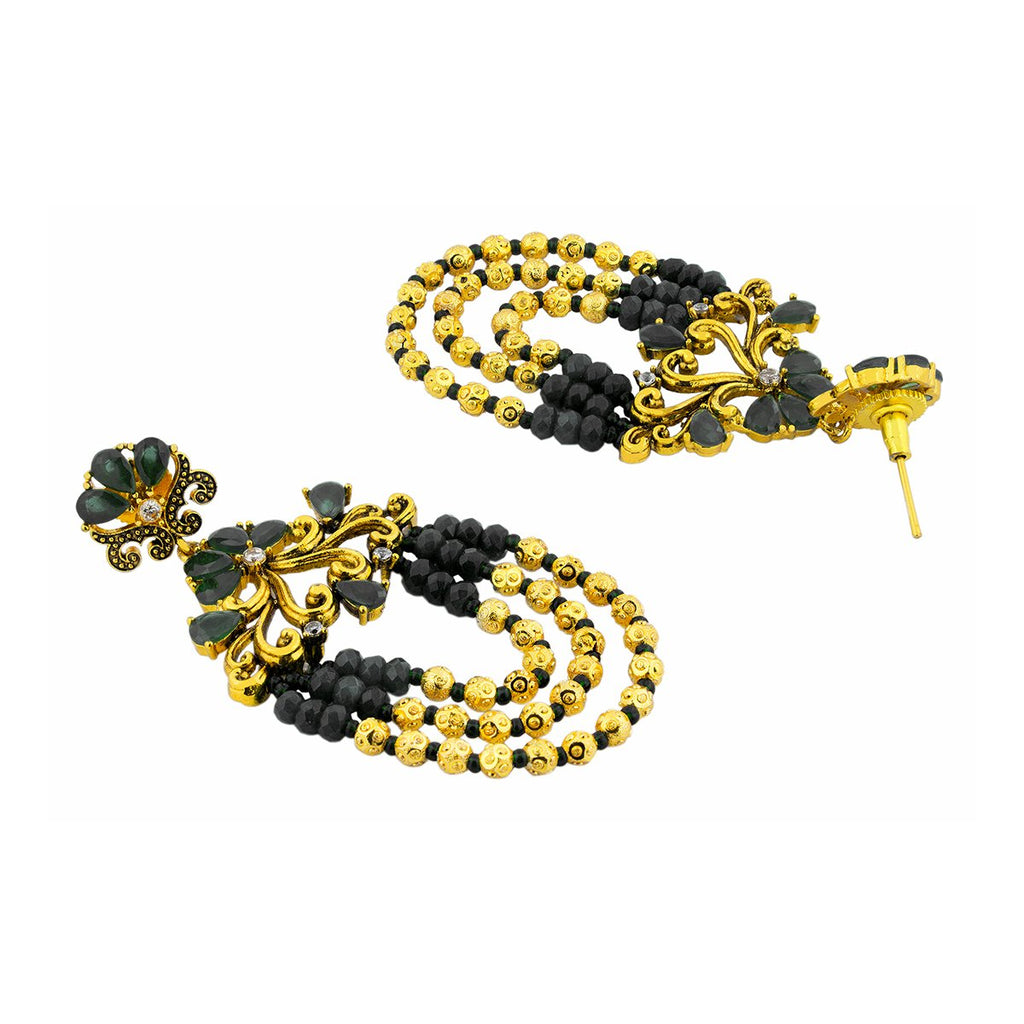 Design 18K Gold Black Crystal CZ Beads Chandelier Earring Bulk