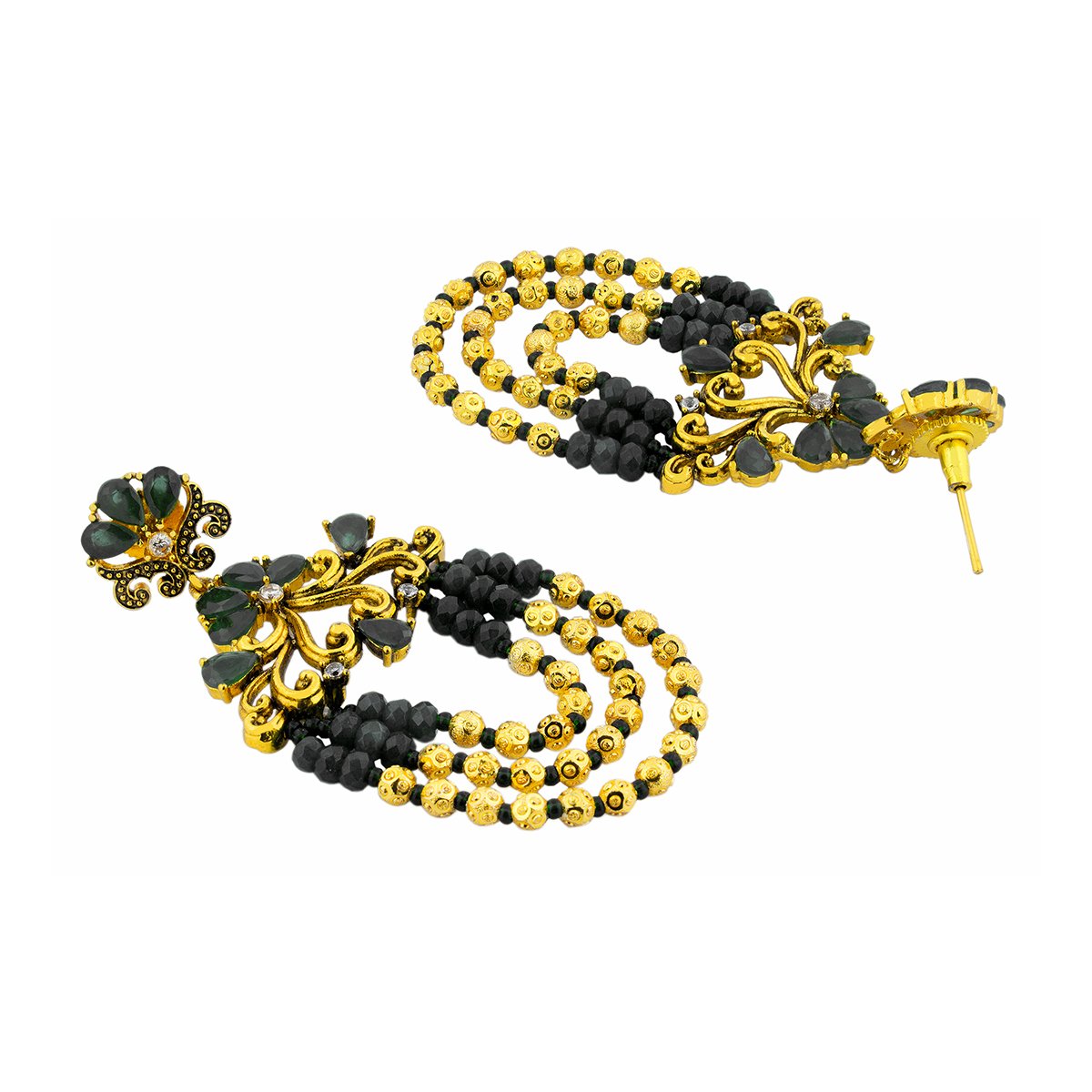 Design 18K Gold Black Crystal CZ Beads Chandelier Earring Bulk