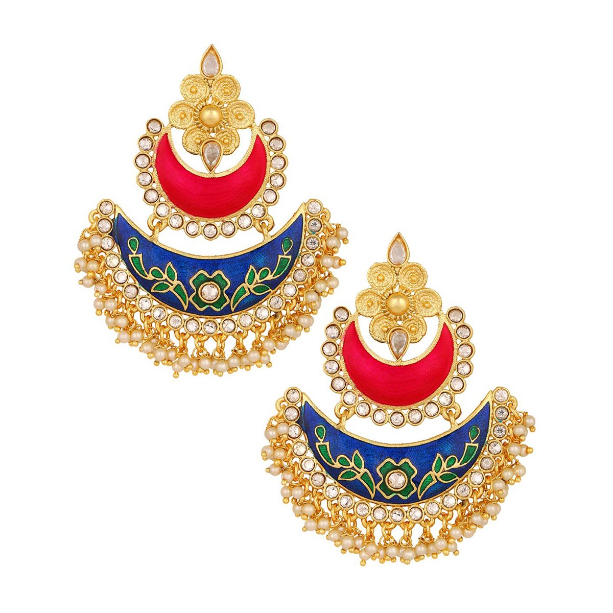 Anoushka Bollywood Dangler Chaand Bali Meenakari Pearl Kundan Earring Main image