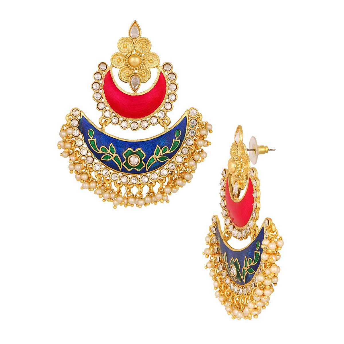 Anoushka Bollywood Dangler Chaand Bali Meenakari Pearl Kundan Earring Secondary image