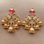 Peacock Gold Pink Filigree Pearl Kundan Chandelier Earring Girl Bulk