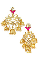 Peacock Gold Pink Filigree Pearl Kundan Chandelier Earring Girl Bulk
