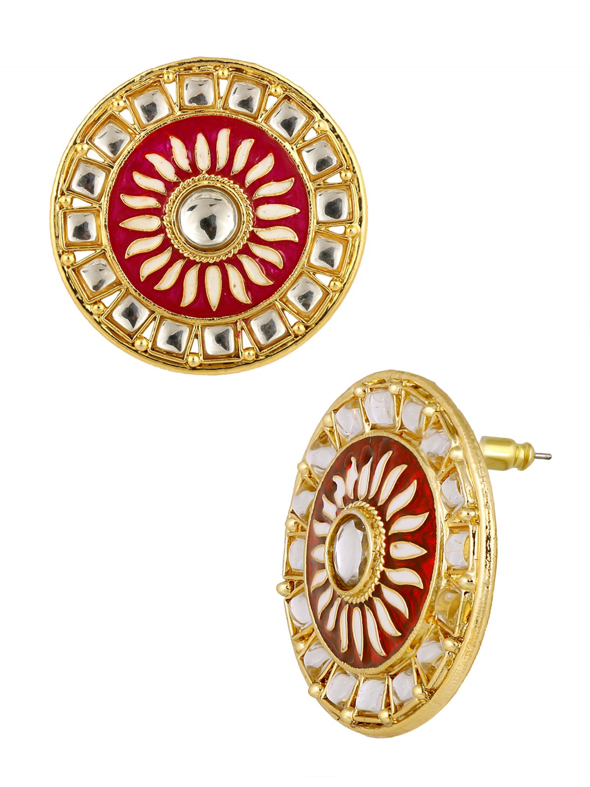 Fire Large Maroon Round Kundan Meenakari Stud Earring Girls Bulk