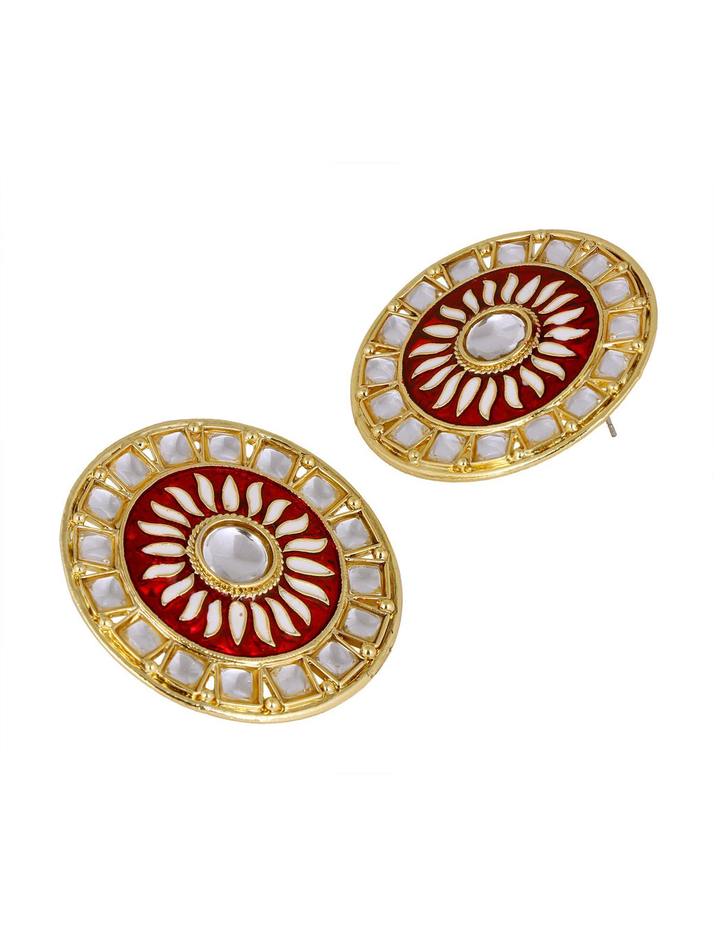 Fire Large Maroon Round Kundan Meenakari Stud Earring Girls Bulk