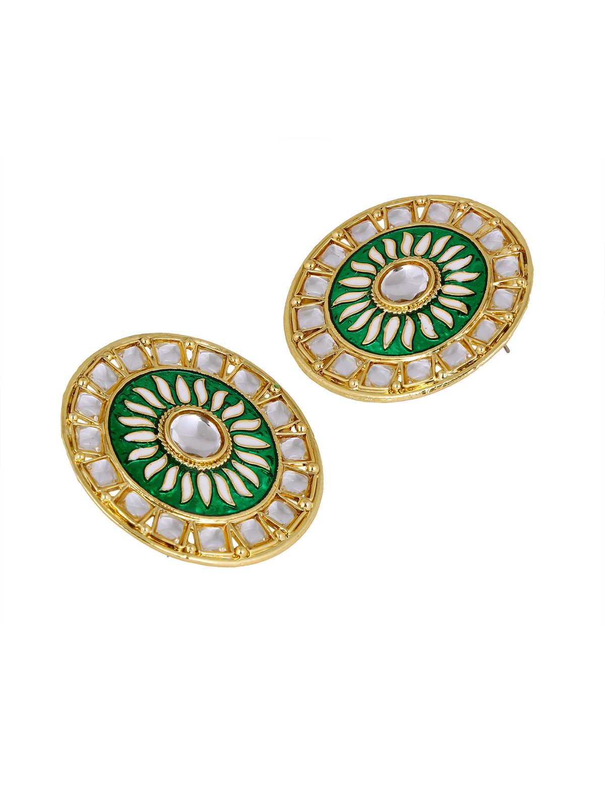 Fire Large Green Round Kundan Meenakari Stud Earring Girls Bulk