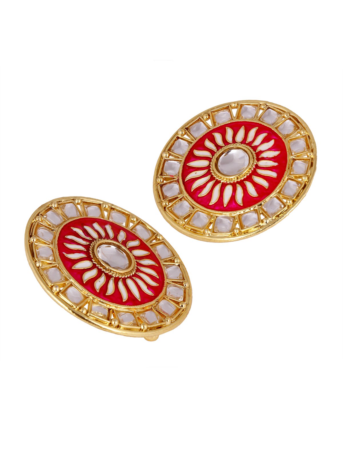 Fire Large Rani Pink Round Kundan Meenakari Stud Earring Girls Bulk