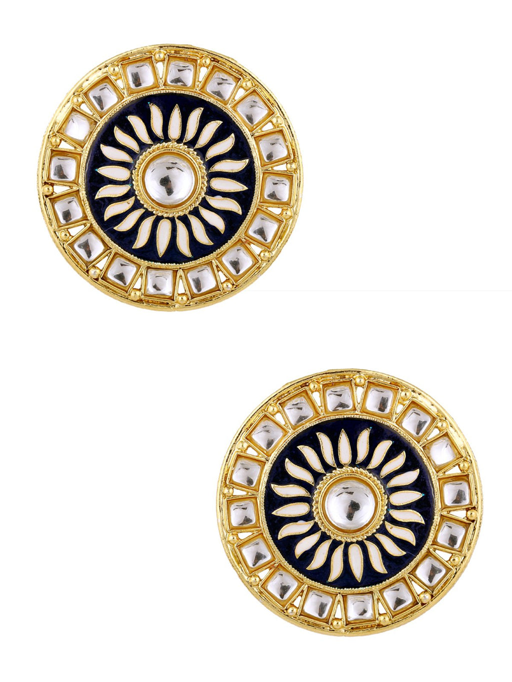 Fire Large Black Round Kundan Meenakari Stud Earring Girls Bulk