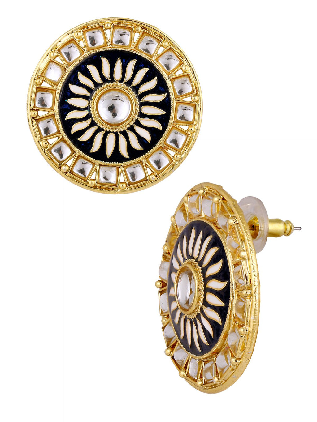 Fire Large Black Round Kundan Meenakari Stud Earring Girls Bulk