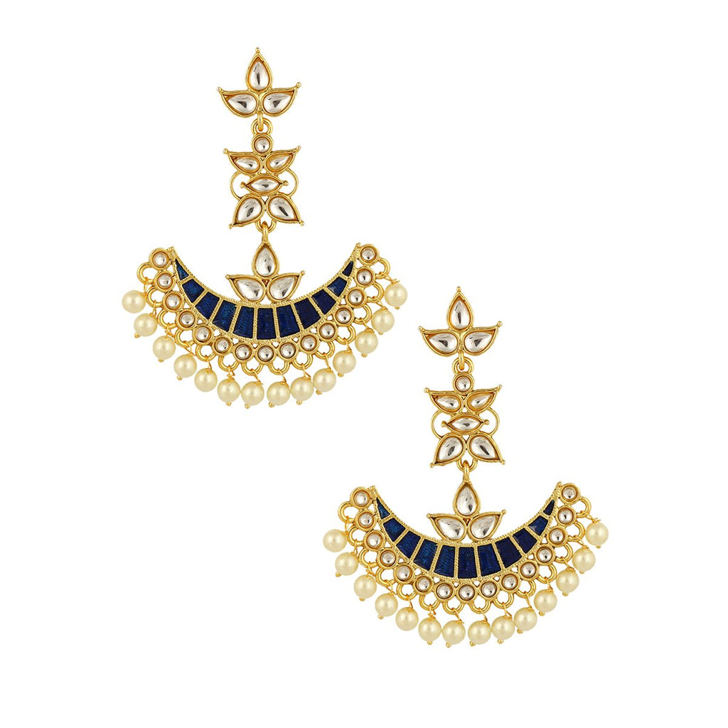 Blue Chaand Bali Kundan Pearl Meenakari Tassel Dangling Earring Bulk