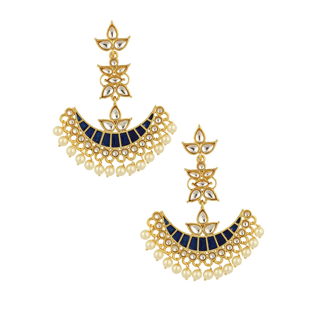 Blue Chaand Bali Kundan Pearl Meenakari Tassel Dangling Earring Bulk