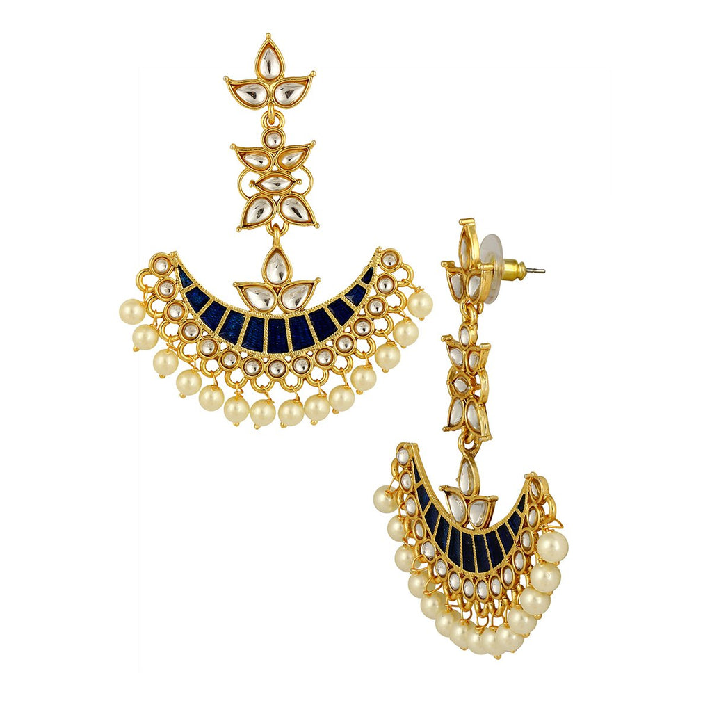 Blue Chaand Bali Kundan Pearl Meenakari Tassel Dangling Earring Bulk