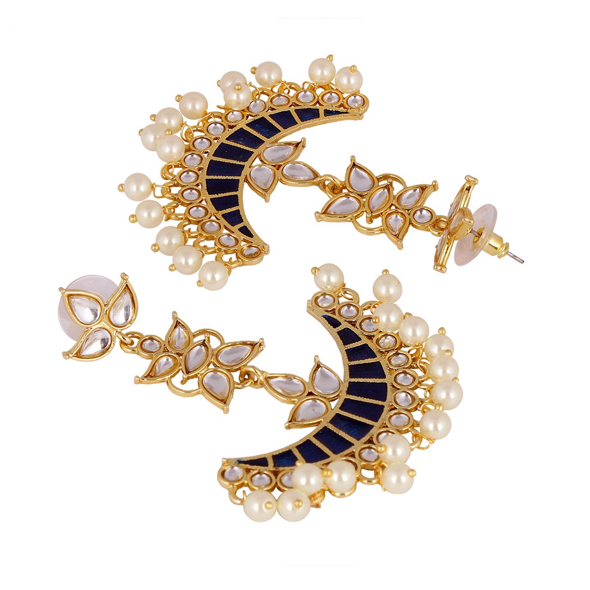 Blue Chaand Bali Kundan Pearl Meenakari Tassel Dangling Earring Bulk