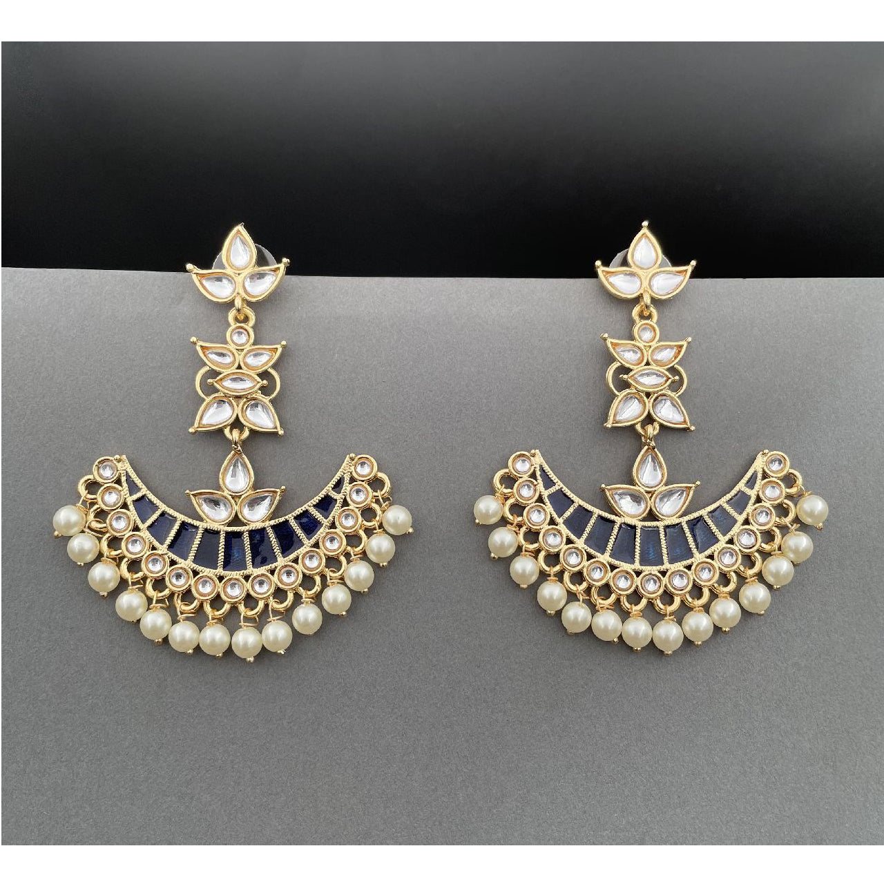 Blue Chaand Bali Kundan Pearl Meenakari Tassel Dangling Earring Bulk Main image