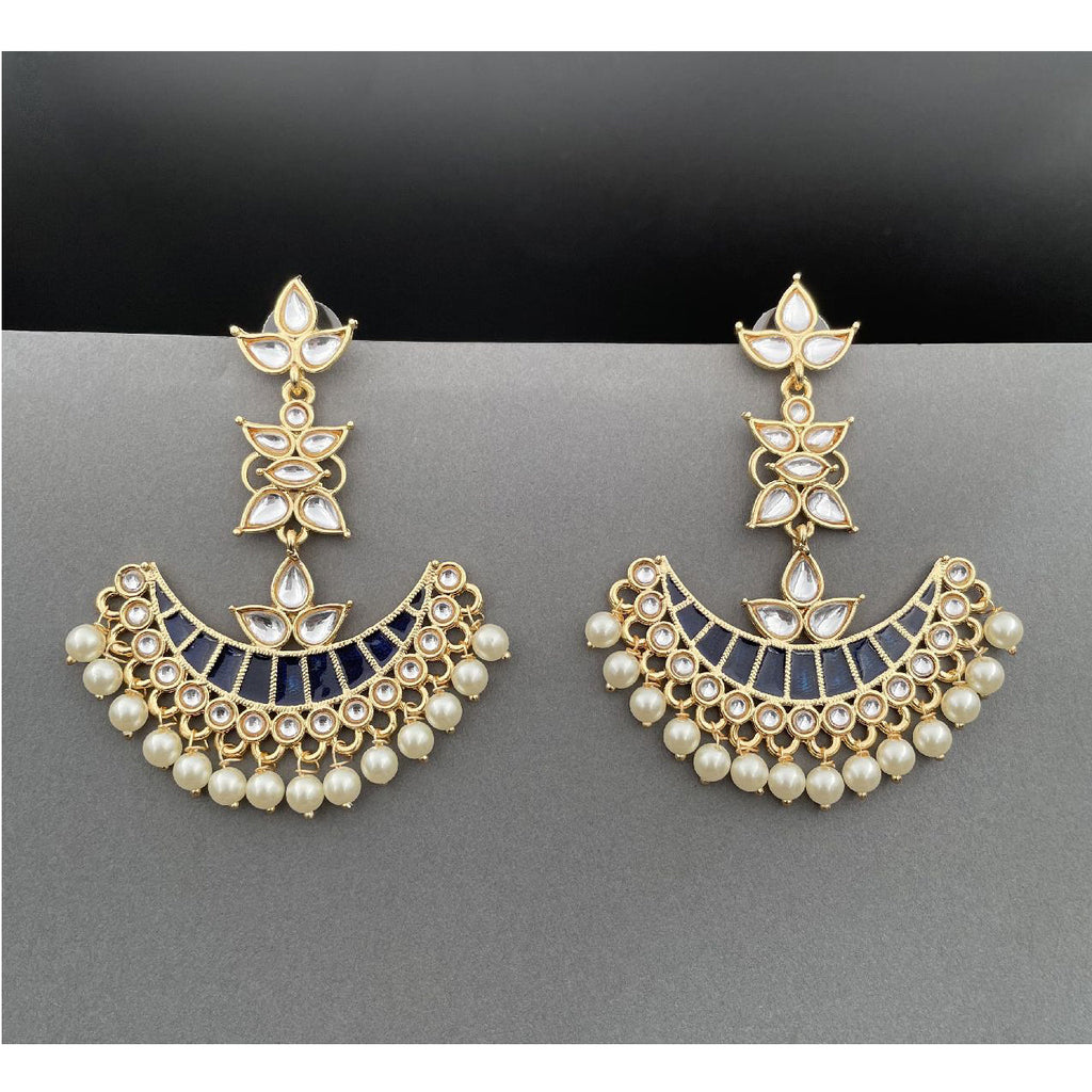 Blue Chaand Bali Kundan Pearl Meenakari Tassel Dangling Earring Bulk