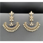 Blue Chaand Bali Kundan Pearl Meenakari Tassel Dangling Earring Bulk