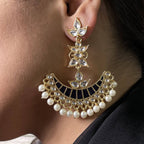 Blue Chaand Bali Kundan Pearl Meenakari Tassel Dangling Earring Bulk
