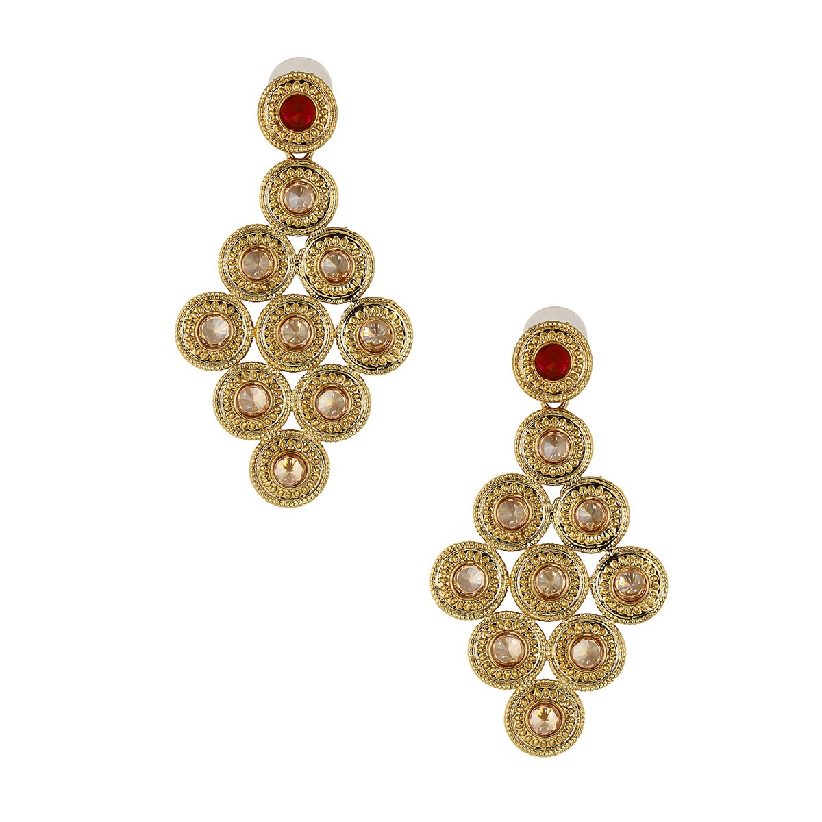 Lct Maroon CZ Kundan Antique Gold Dangling Earring Bulk