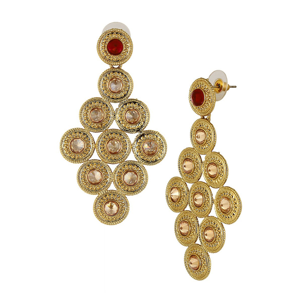 Lct Maroon CZ Kundan Antique Gold Dangling Earring Bulk