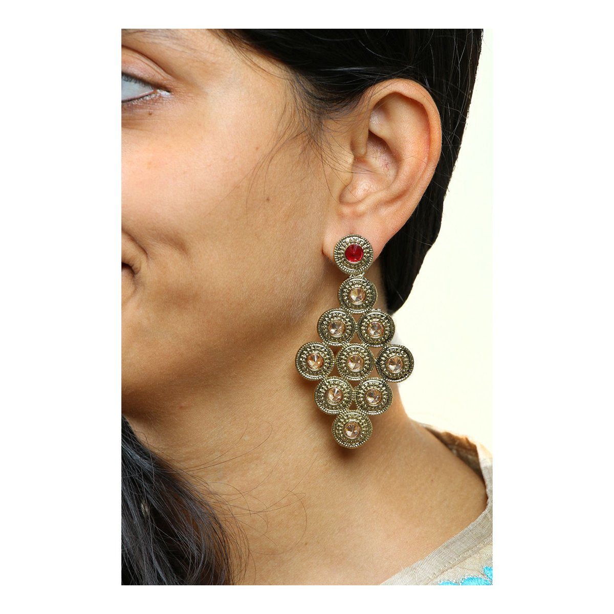 Lct Maroon CZ Kundan Antique Gold Dangling Earring Bulk