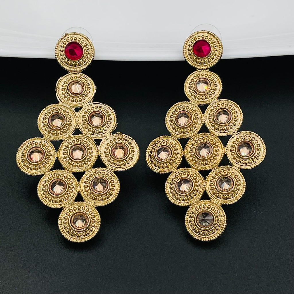 Lct Maroon CZ Kundan Antique Gold Dangling Earring Bulk