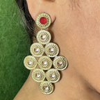 Lct Maroon CZ Kundan Antique Gold Dangling Earring Bulk