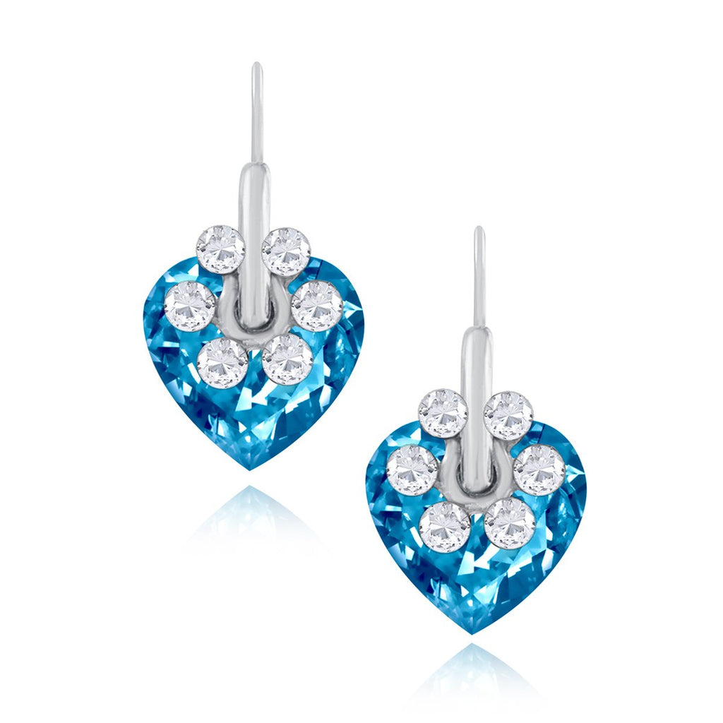 Flower Heart Aaa Crystal CZ Blue Rhodium Stud Earring Bulk
