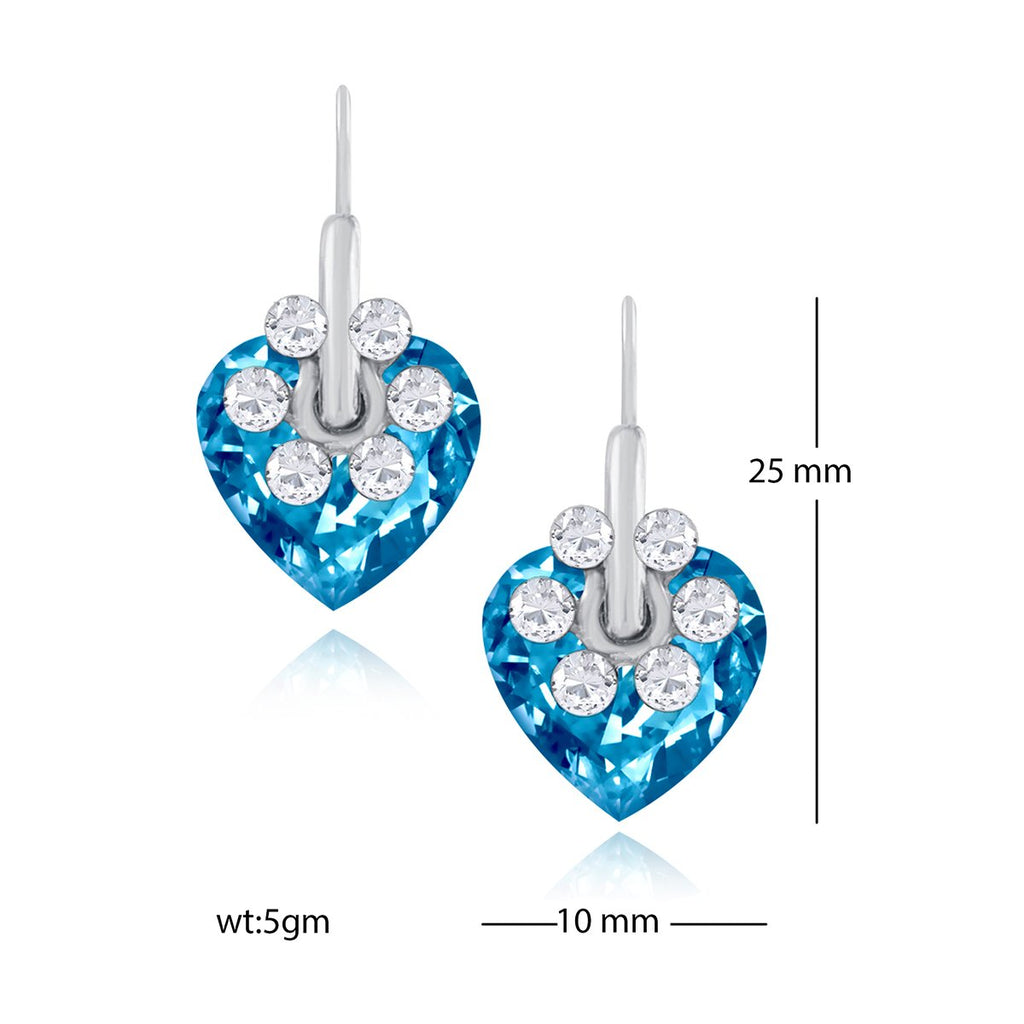 Flower Heart Aaa Crystal CZ Blue Rhodium Stud Earring Bulk