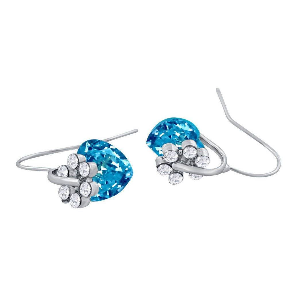 Flower Heart Aaa Crystal CZ Blue Rhodium Stud Earring Bulk