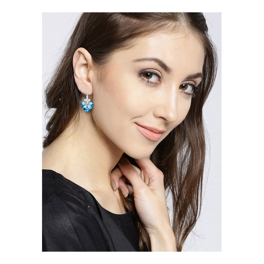 Flower Heart Aaa Crystal CZ Blue Rhodium Stud Earring Bulk