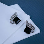 Three Stone Wave Aaa Crystal American Diamond Black Stud Earring Bulk