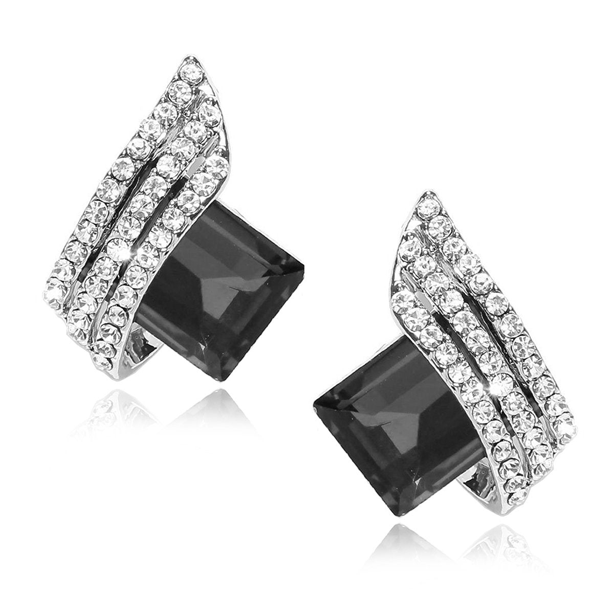 Three Stone Wave Aaa Crystal American Diamond Black Stud Earring Bulk