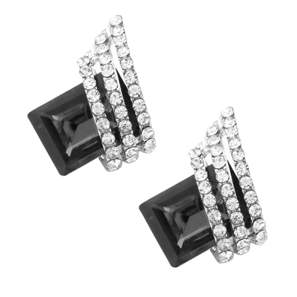 Three Stone Wave Aaa Crystal American Diamond Black Stud Earring Bulk