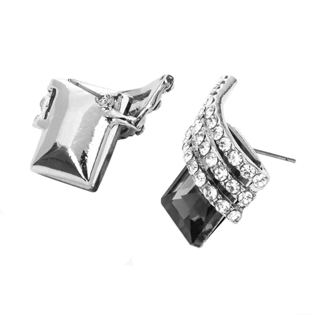 Three Stone Wave Aaa Crystal American Diamond Black Stud Earring Bulk