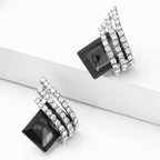 Three Stone Wave Aaa Crystal American Diamond Black Stud Earring Bulk