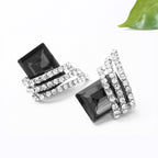 Three Stone Wave Aaa Crystal American Diamond Black Stud Earring Bulk
