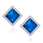 Rhombus Aaa Crystal CZ Border Blue Rhodium Brass Stud Earring Bulk
