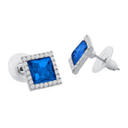 Rhombus Aaa Crystal CZ Border Blue Rhodium Brass Stud Earring Bulk