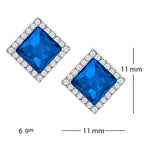 Rhombus Aaa Crystal CZ Border Blue Rhodium Brass Stud Earring Bulk