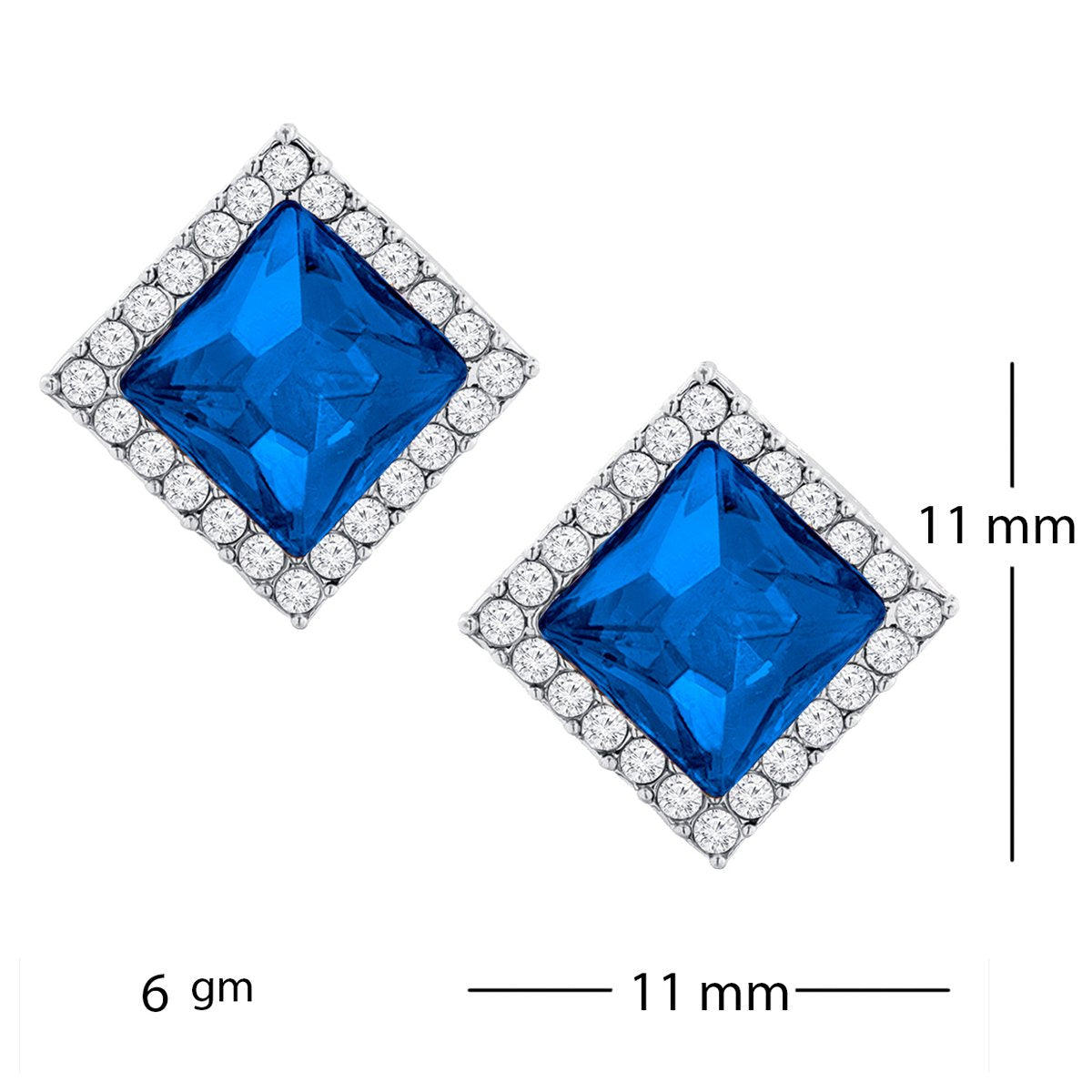Rhombus Aaa Crystal CZ Border Blue Rhodium Brass Stud Earring Bulk