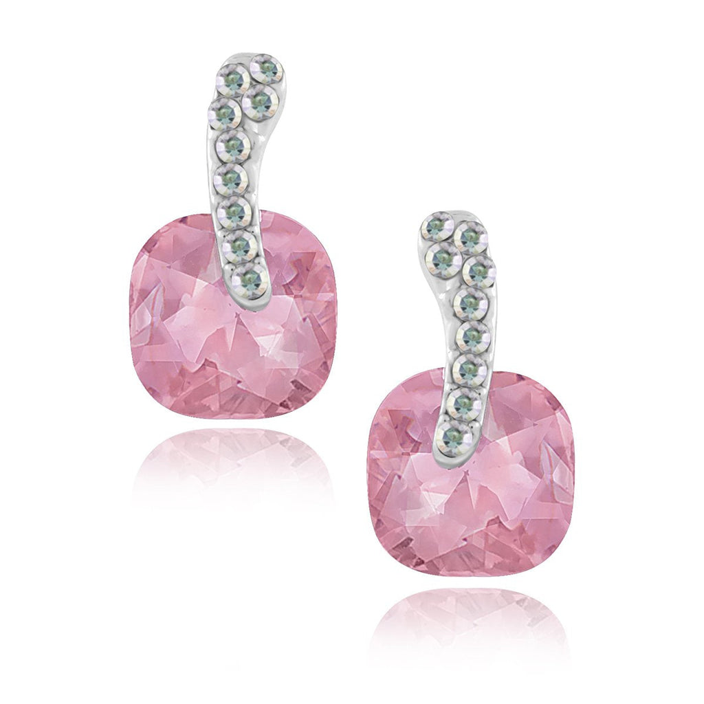 Cushion Aaa Crystal American Diamond Pink Stud Earring Girls Bulk