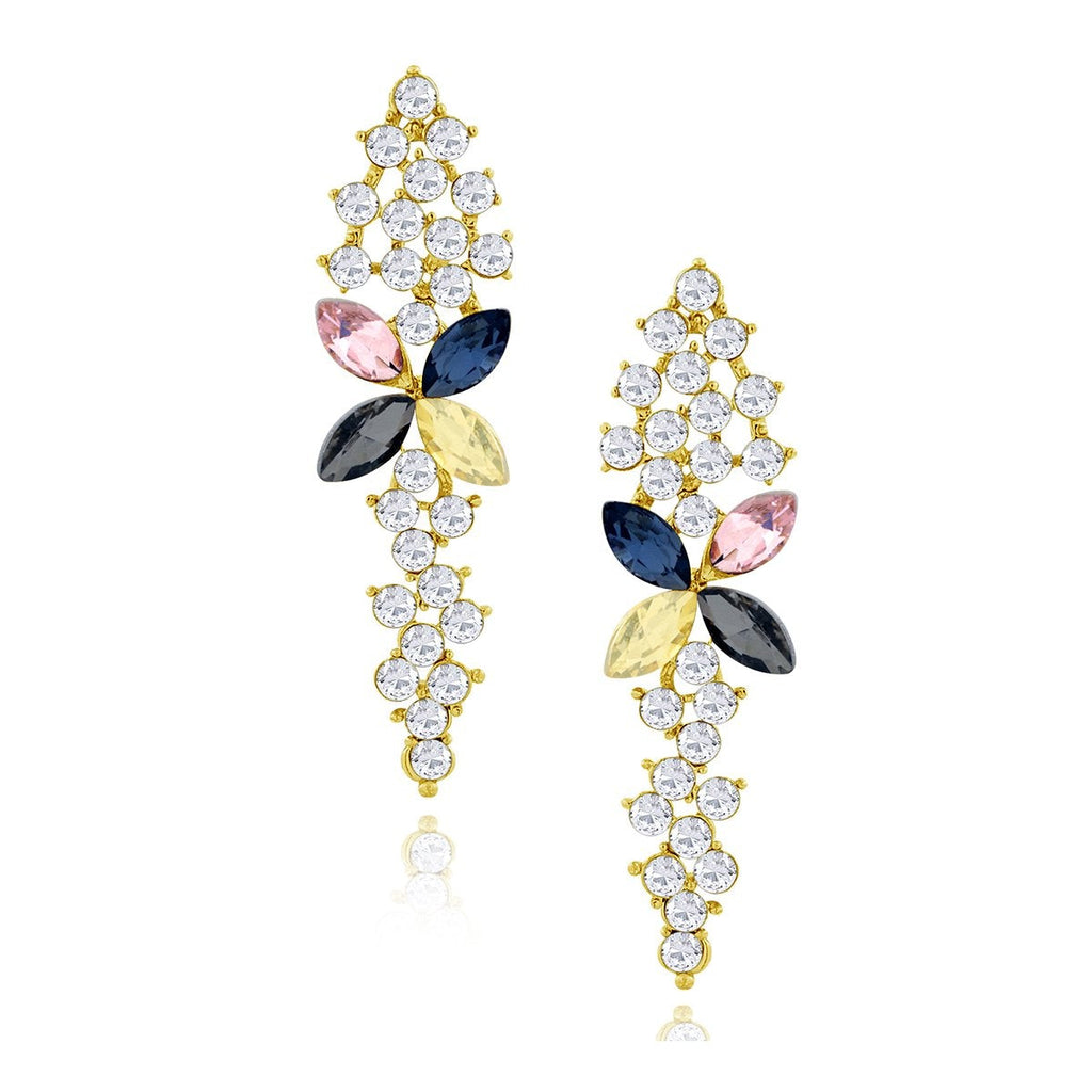 Flower Aaa Crystal CZ 18K Gold Blue Dangle Drop Earring Bulk