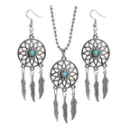 Dream Catcher Feather Oxidised German Silver Blue Pendant Earring Set