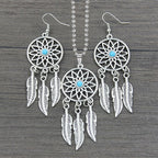 Dream Catcher Feather Oxidised German Silver Blue Pendant Earring Set